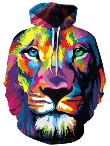 3d Lion Print Drawstring Hoodie