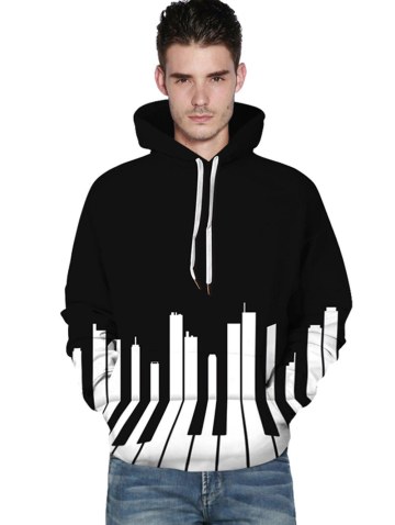 3d Piano Print Kangaroo Pocket Hoodie