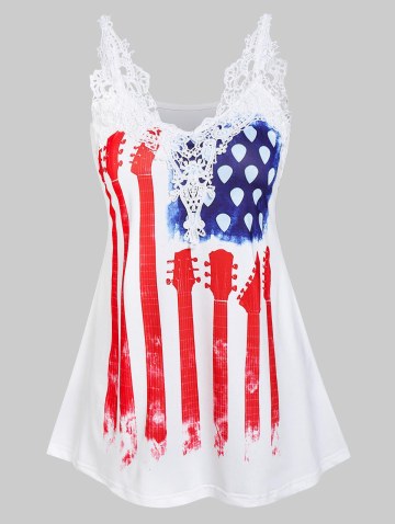 American Flag Print Lace Panel Tank Top