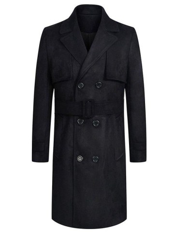 Belt Design Double Breasted Lengthen Suede Coat