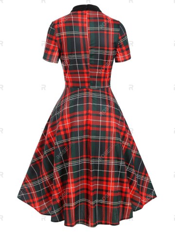 Bow Tie Plaid Vintage Midi Dress