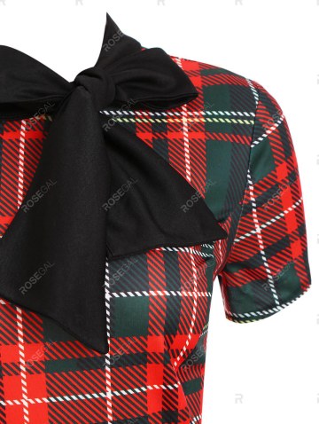 Bow Tie Plaid Vintage Midi Dress