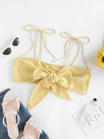Bowknot Tie Shoulder Crop Cami Top