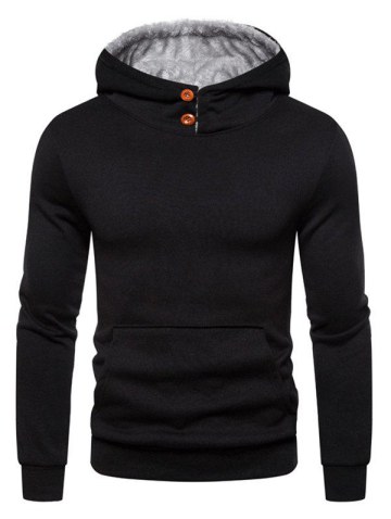 Button Kangaroo Pocket Fleece Hoodie