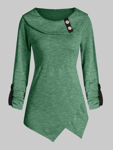 Button Space Dye Irregular Long Sleeve Top