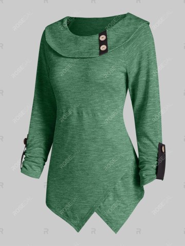 Button Space Dye Irregular Long Sleeve Top