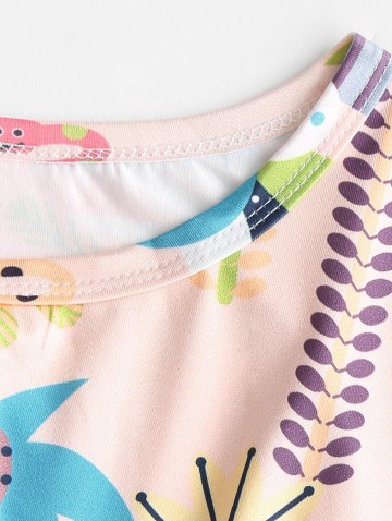 Cartoon Plant Animal Print Twist Crop Tee