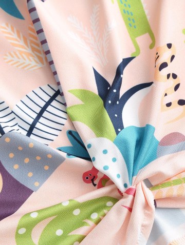 Cartoon Plant Animal Print Twist Crop Tee