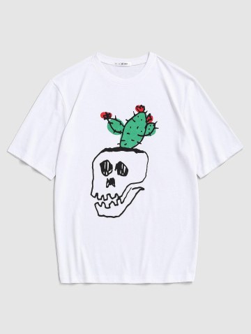 Cartoon Skull Cactus Print T-shirt