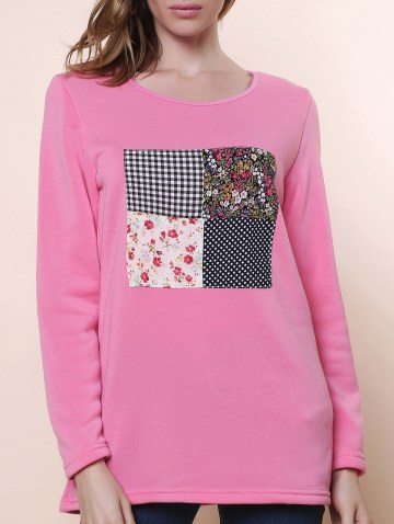 Casual Long Sleeve Scoop Collar Patch Design Women's T-shirt