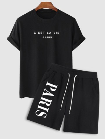 C'est La Vie Paris T Shirt With Sweat Shorts Two Piece Set