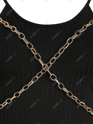 Chain Detail Ribbed Cold Shoulder Gothic Dress
