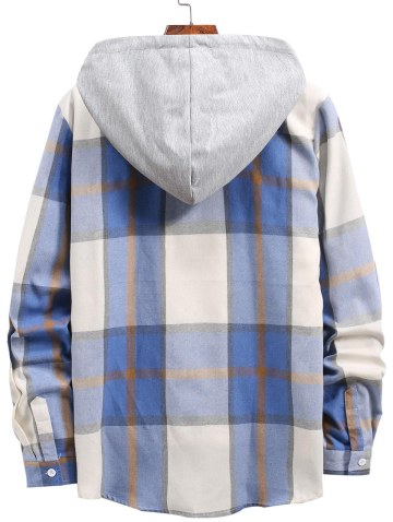 Check Print Contrasting Hooded Shirt