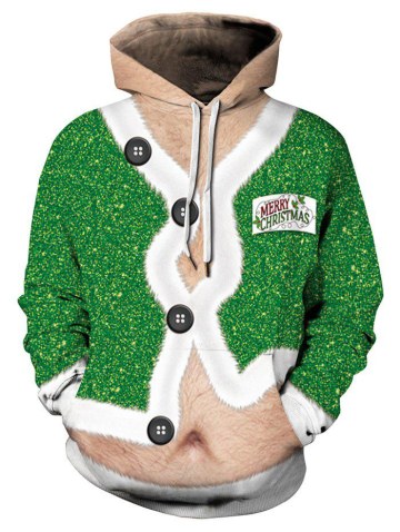 Christmas Coat Print Drawstring Hoodie