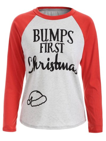 Christmas Letter Print Raglan Sleeves Baseball Tee
