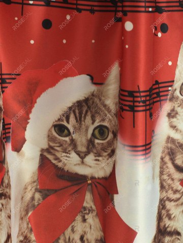 Christmas Musical Notes And Cats Print Dress