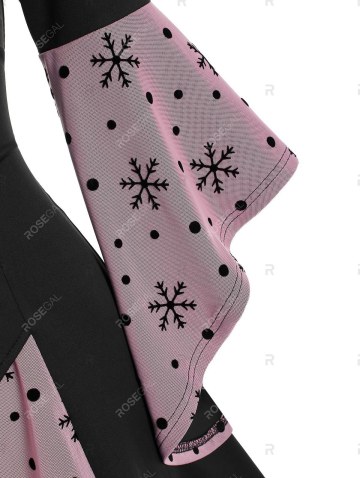 Christmas Snowflake Print Lace-up Handkerchief Twofer Dress