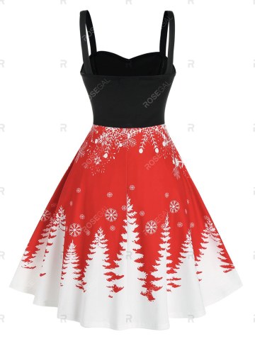 Christmas Tree Print Lace Up Dress