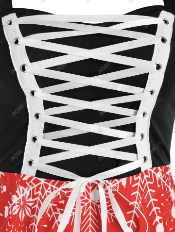 Christmas Tree Print Lace Up Dress