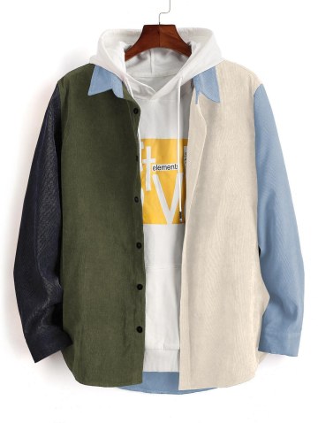 Colorblock Panel Long Sleeve Corduroy Shirt