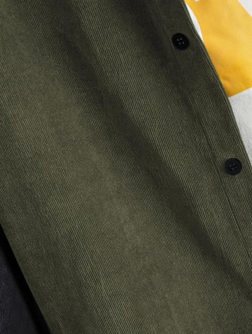 Colorblock Panel Long Sleeve Corduroy Shirt