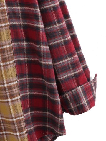 Colorblock Plaid Patchwork Hooded Shirt Jacket