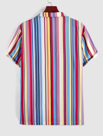 Colorful Jacquard Rainbow Pattern Vertical Stripe Button Up Shirt