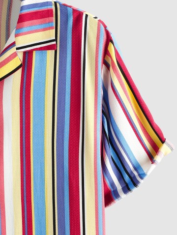 Colorful Jacquard Rainbow Pattern Vertical Stripe Button Up Shirt