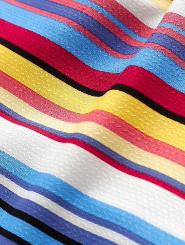 Colorful Jacquard Rainbow Pattern Vertical Stripe Button Up Shirt