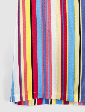 Colorful Jacquard Rainbow Pattern Vertical Stripe Button Up Shirt