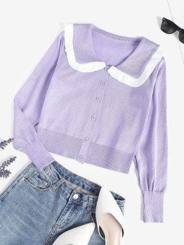 Contrast Knit Single Breasted Cardigan