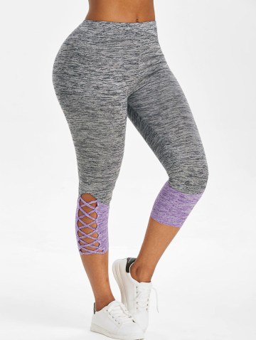 Contrast Space Dye Print Criss-cross Capri Leggings