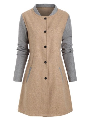 Contrast Wool Blend Snap Button Coat
