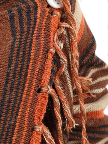 Cowl Neck Asymmetrical Fringe Striped Cardigan
