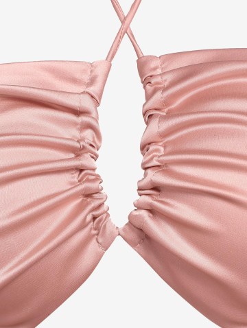 Criss Cross Halter Cut Out Smocked Open Back Crop Top