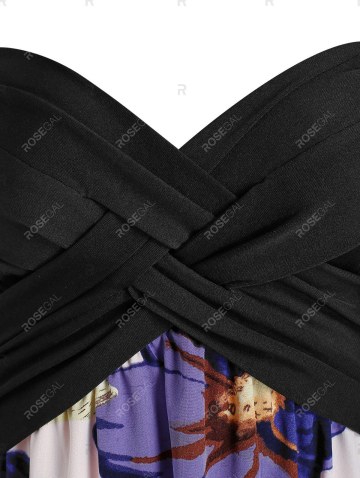 Criss Cross High Waist Floral Print Dress