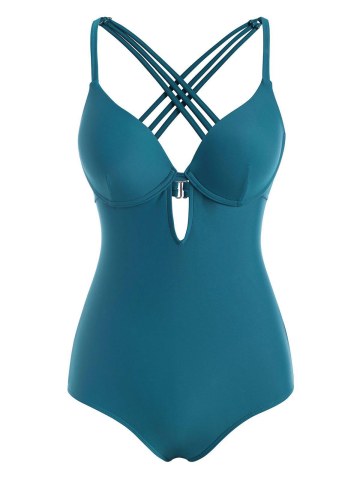 Criss Cross Underwire Keyhole One-piece Swimsuit