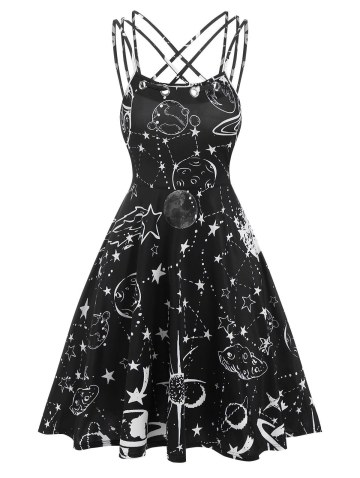 Crisscross Strappy Starry Sky Print Dress