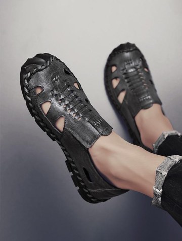 Cut Out Leather Slip On Casual Shoes