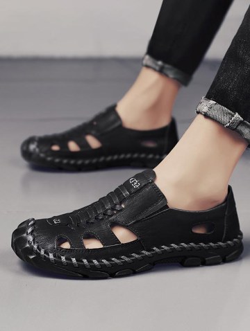 Cut Out Leather Slip On Casual Shoes