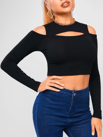 Cutout Open Shoulder Cropped Tee