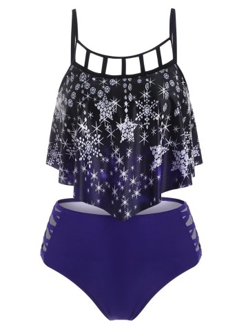Dazzling Star Flounces Lattice Tankini Swimwear