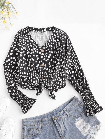 Dots Pattern Smocked Poet Sleeve Blouse
