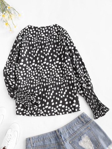 Dots Pattern Smocked Poet Sleeve Blouse