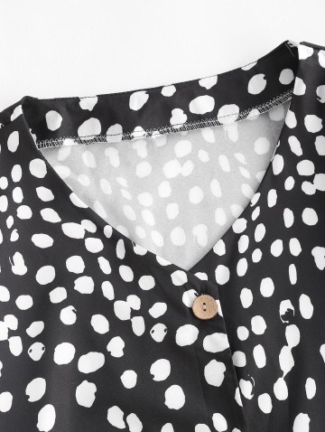 Dots Pattern Smocked Poet Sleeve Blouse