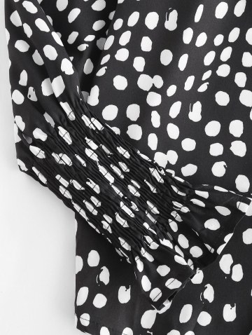 Dots Pattern Smocked Poet Sleeve Blouse