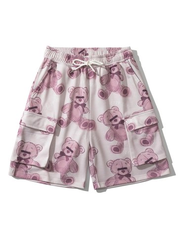 Drawstring Lazy Bone Bear Toy Flap Pockets Shorts