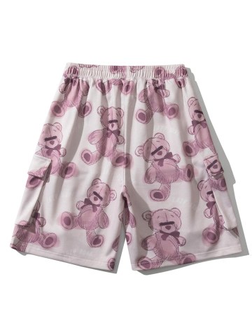 Drawstring Lazy Bone Bear Toy Flap Pockets Shorts