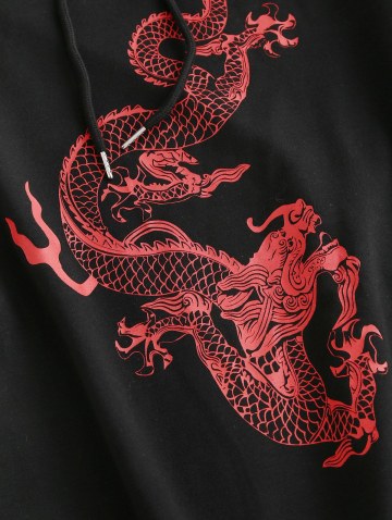 Drawstring Oriental Dragon Print Boyfriend Hoodie