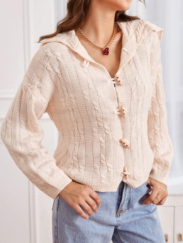 Drop Shoulder Cable Knit Horn Button Cardigan